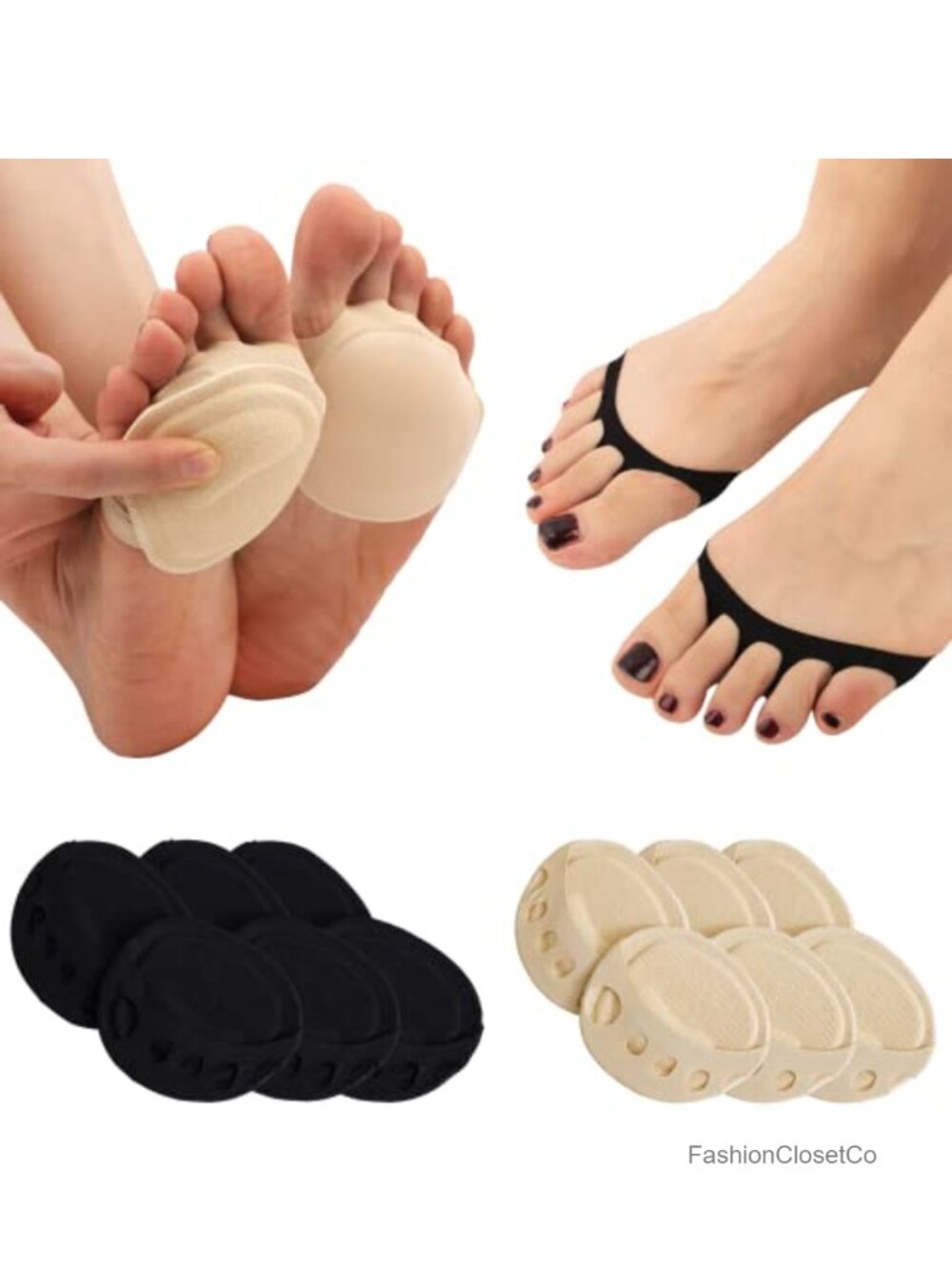 Women's No-Show Toe Cover Liner Socks, Ball of Foot Cushion, Non-Skid, 6 Pairs,